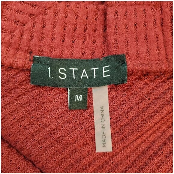 1 STATE Womens Waffle Knit Top Crisscross Back Detail Long Sleeve Size Medium - Picture 7 of 9